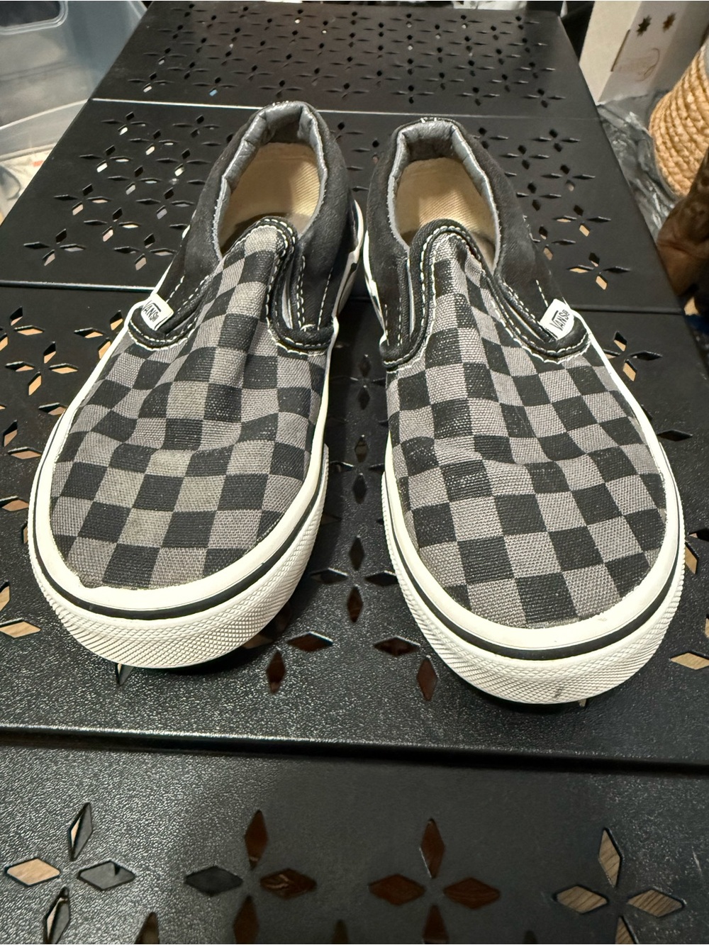 Vans Black Canvas Slip-On with White Stitching 11C